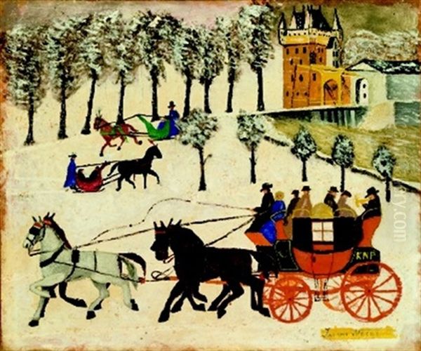 Winterliche Szene Mit Schlitten Und Kutsche Oil Painting by Jan Van Weert