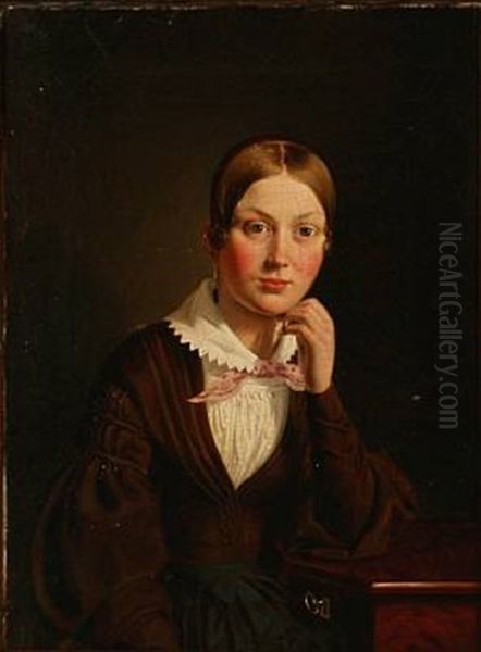 Portrait Of The Artist's Sister, Johanne Wanscher Oil Painting by Theodor (Gustav Th.) Wegener