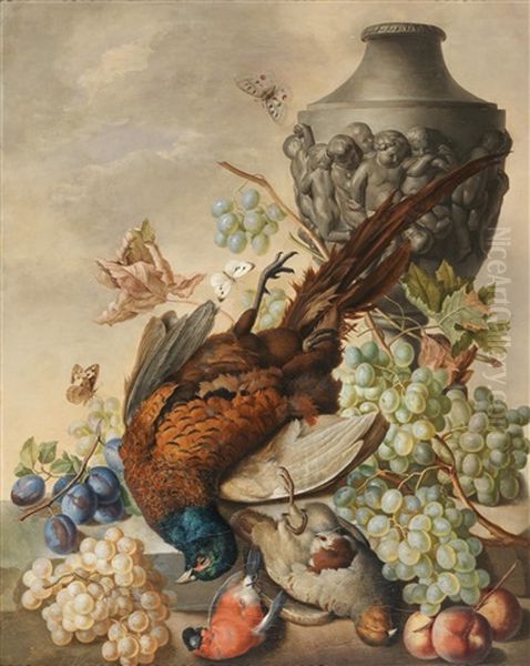 Magnificent Still Life With Stone Amphora Oil Painting by Sebastian Wegmayr