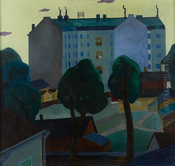 Town View Oil Painting by Einari Wehmas