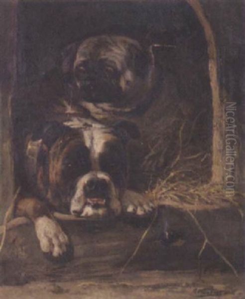 Bulldog And Pug Oil Painting by Anton Weinberger
