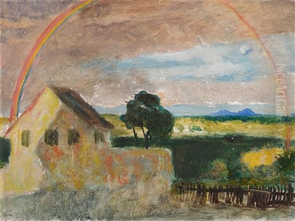 Haus Mit Regenbogen Oil Painting by Albert Welti