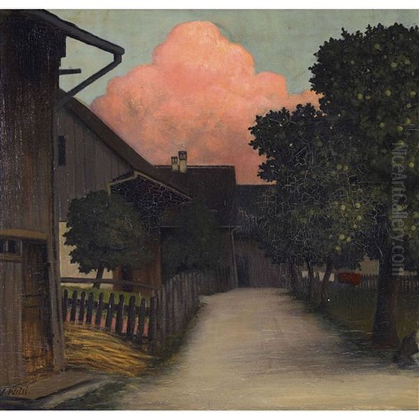 Dorfpartie Im Abendlicht Oil Painting by Jakob Friedrich Welti