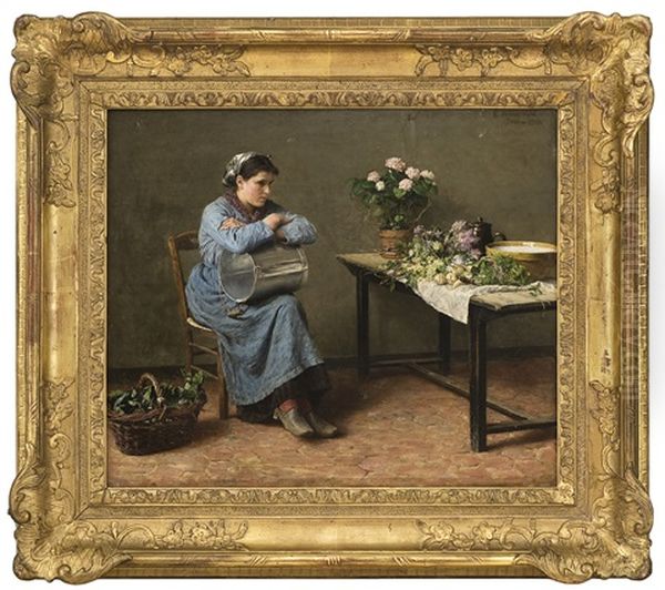 Woman In Interior Oil Painting by Erik Theodor Werenskiold