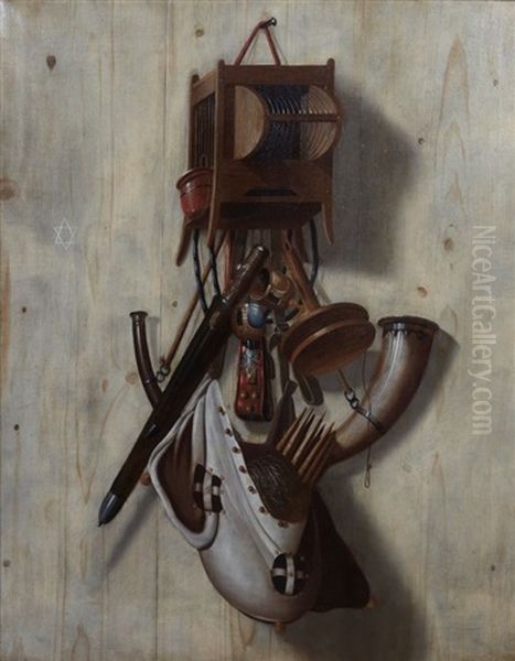 Trompe L'oeil Avec Les Attributs De La Chasse Au Faucon Oil Painting by Huybert van Westhoven