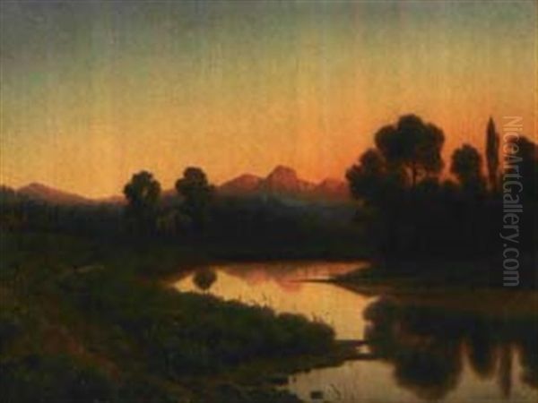 Moorlandschaft Im Abendrot Oil Painting by Adalbert Wex