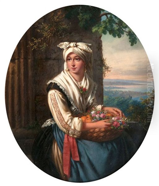 Italienerin Mit Fruchten Und Blumen Oil Painting by Julius Weyde