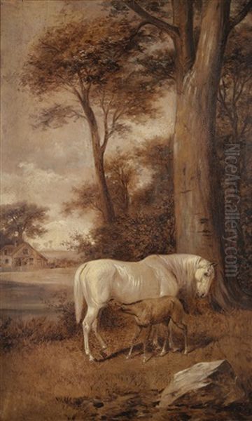 Farmer Leading A Horse On Country Road Oil Painting by Rowland Wheelwright