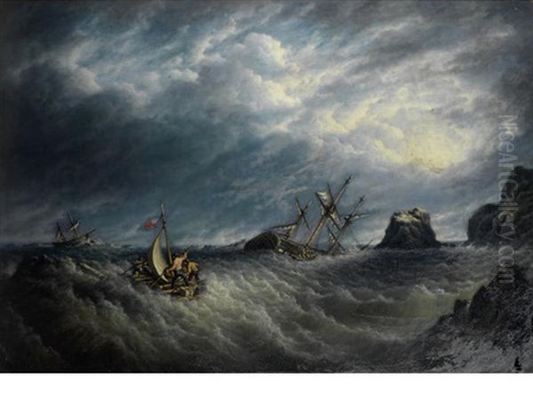 A Shipwreck In Stormy Seas Oil Painting by Henry Mayle Whichelo Sr.