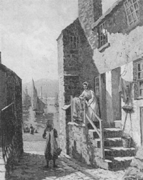 A Cornish Fishing Villge Oil Painting by Arthur White