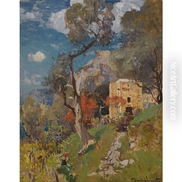 Sudliche Landschaft Am Berghang Oil Painting by Manuel Wielandt
