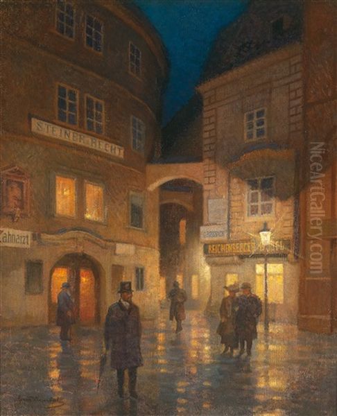 Blick Auf Das Griechenbeisl, Ehemals Reichenbacher Beisl Oil Painting by Franz Wiesenthal