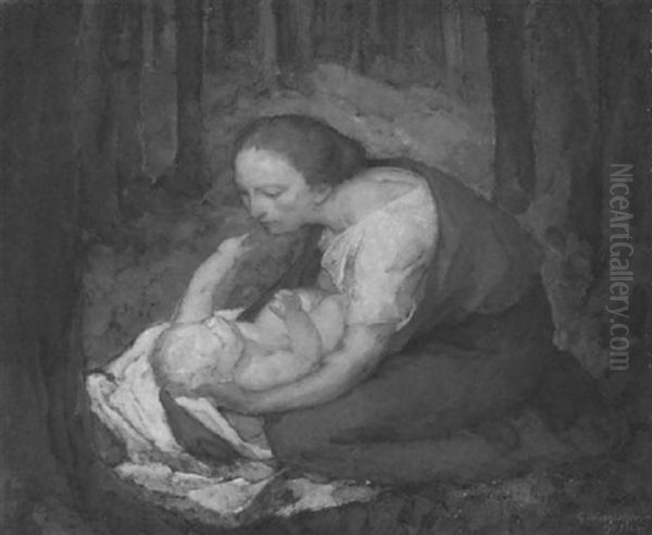 Mutterschaft Oil Painting by Gustav Wiethuechter