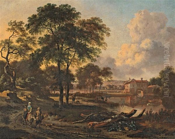 Hollandische Landschaft Mit See Und Reisenden Auf Einem Weg Oil Painting by Jan Wijnants