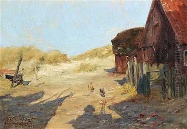Hons Foran Et Fiskerhus I Klitterne, Skagen Oil Painting by Johan Peter Von Wildenradt