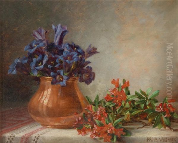 Gentians And Alpine Flowers Oil Painting by Paula Wildhack