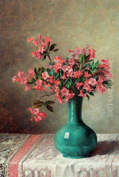 Alpenrosen In Vase Oil Painting by Paula Wildhack