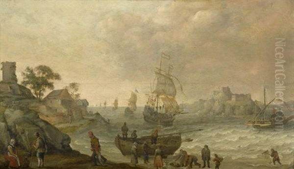 Kustenlandschaft Mit Fischern Und Fregatten Im Wind Oil Painting by Adam Willaerts