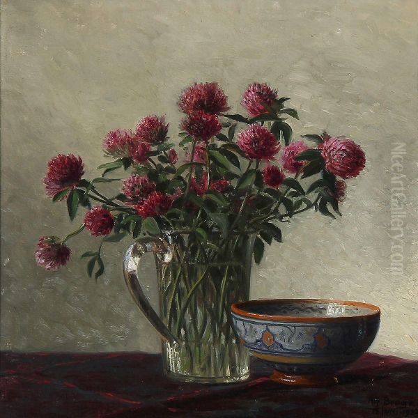 Still Life With Red Clover In A Vase Oil Painting by Alfred K. Harald Broge