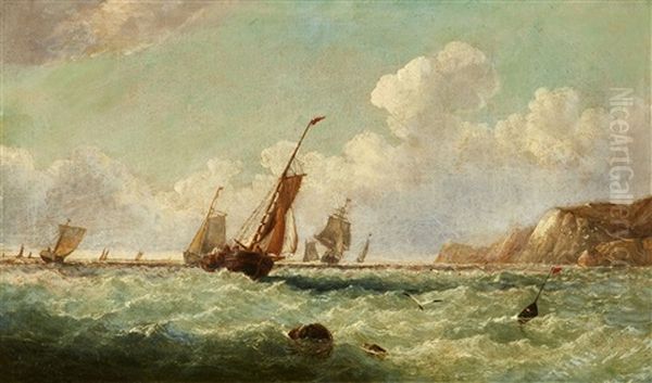 John Wilson , Sailing Ships In Rough Seas Oil Painting by John Wilson