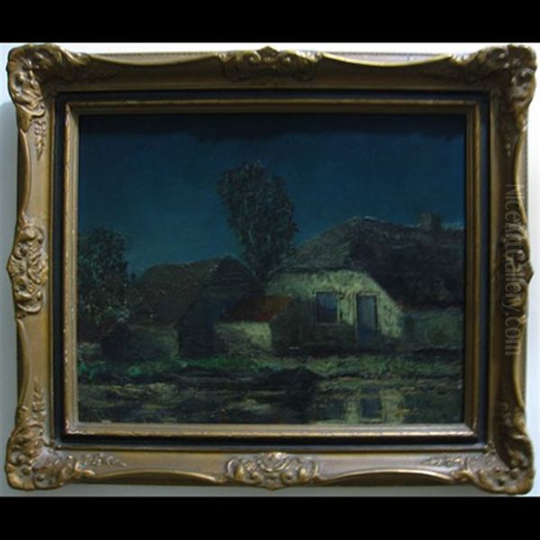 Farm, Evening (+ Windblown Trees; 2 Works) Oil Painting by Adrian de Winter