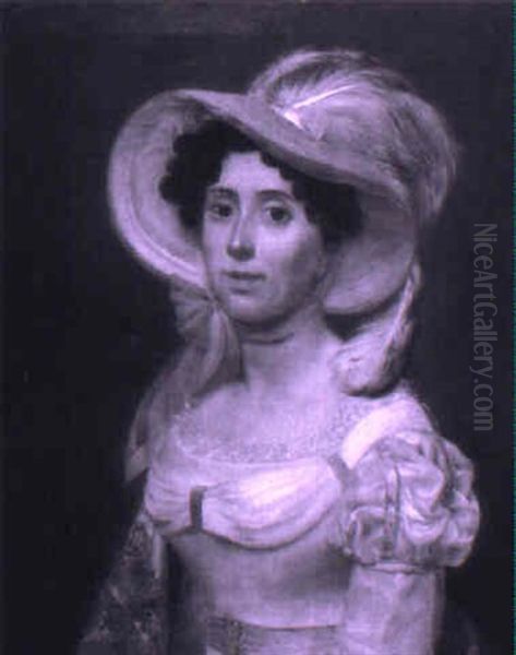 Portrat Einer Elegant Gekleideten Dame Mit Federhut Oil Painting by Joseph Ii Winterhalter
