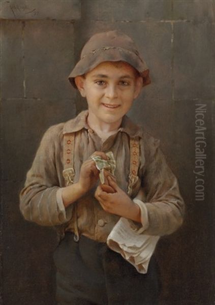 Newsboy Oil Painting by Karl Witkowski