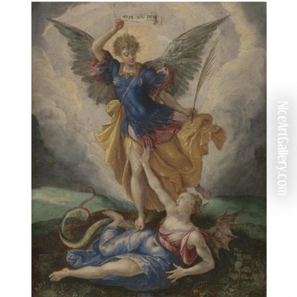 Saint Michael Vanquishing Satan Oil Painting by Pieter de Witte
