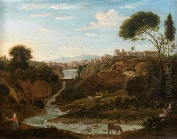 Artiste Dans Un Paysage De Tivoli Oil Painting by Gaspar van Wittel