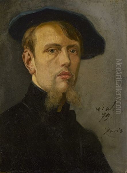 Selbstbildnis Mit Samtbarett Oil Painting by Niels Wiwel