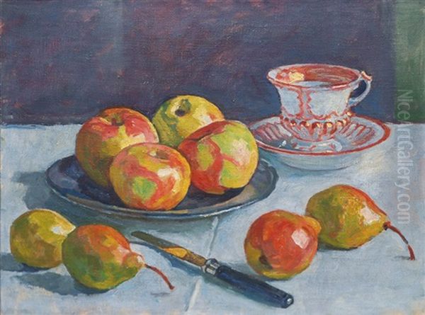 Still Life With Apples Oil Painting by Julius Wohlers