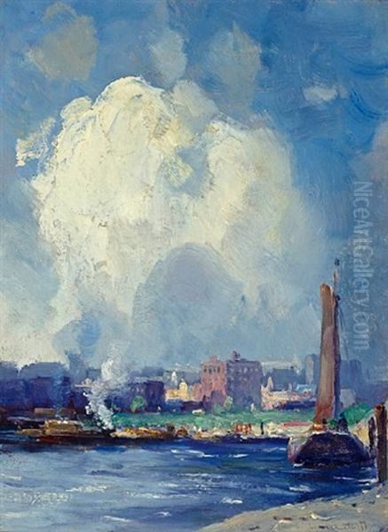 Harbor View Oil Painting by Gustav Wolff