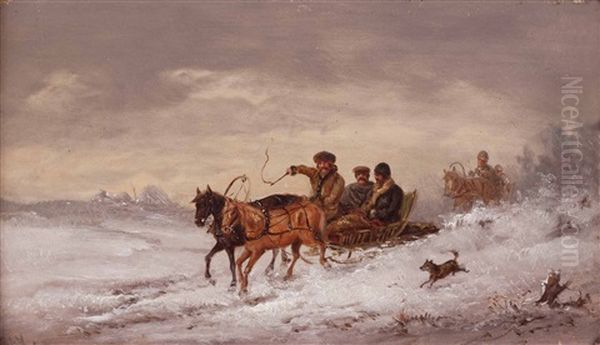 Russische Pferdeschlittenfahrt Oil Painting by Joseph Wolfram