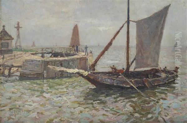 Entering The Harbour Oil Painting by Hendrik Jan Wolter
