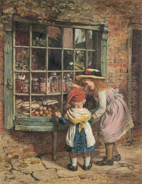 A Penny To Spend Oil Painting by Robert W. Wright