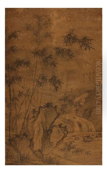 Bamboo Ink On Silk Oil Painting by Wu Zhen