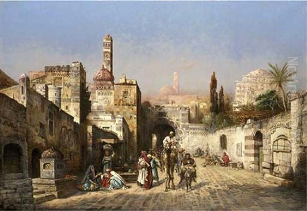 A Market Scene In Tunis Oil Painting by Franz Wurbel