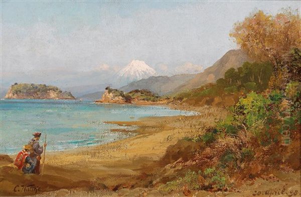 Pilgrim On Route To Mount Fuji Oil Painting by Carl Wuttke