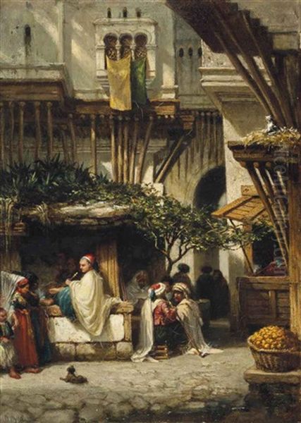 An Arab Street Scene Oil Painting by William Wyld