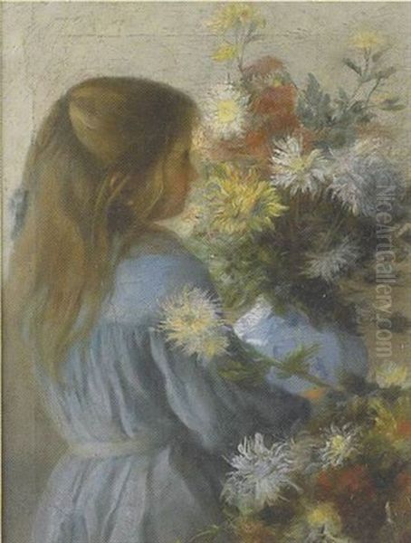 Jeune Fille Au Vase De Fleurs Oil Painting by Juliette Wystman