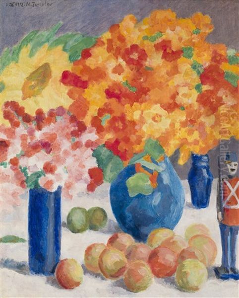 Flowers And A Toy Oil Painting by Mikhail Nikolaevich Yakovlev
