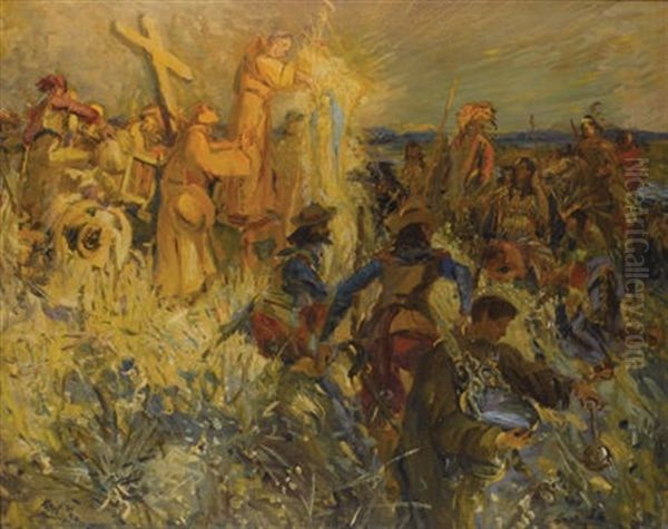Our First Settlers Oil Painting by Karl Yens