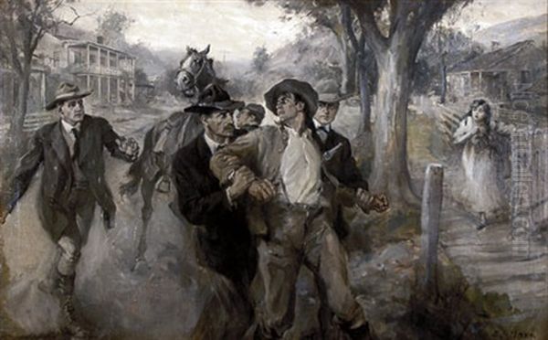 Man Apprehended On Western Street Oil Painting by Frederick Coffay Yohn