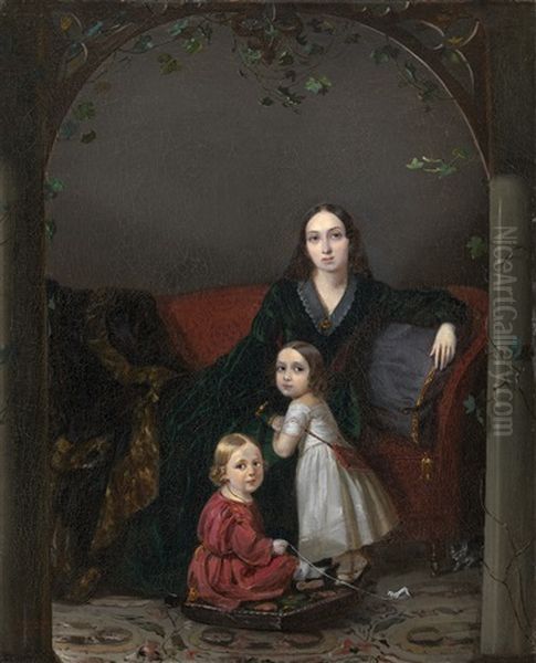Portrait Of Anna Grigorievna Ermolova With Her Children Oil Painting by Petr Zakharov