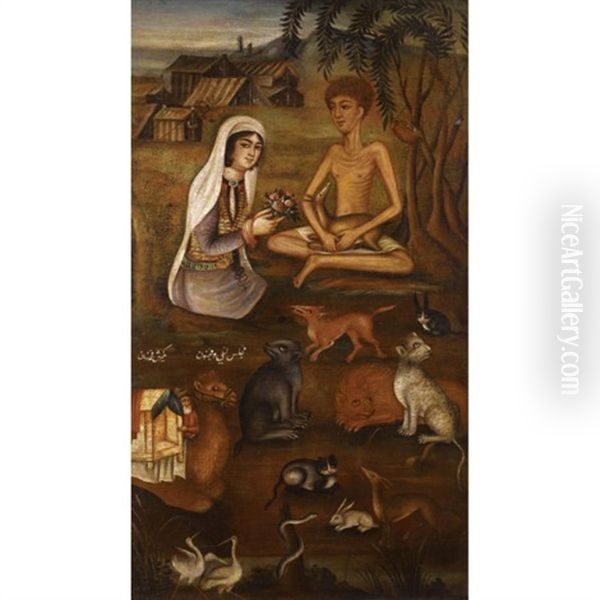 A Portrait Of Majnun And Layla Oil Painting by Muhammad Zaman III