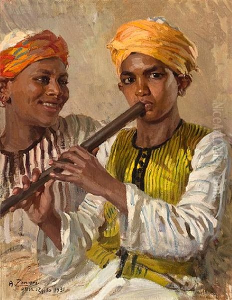 Egyptian Boy On His Flute Oil Painting by Arturo Zanieri