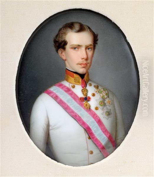 Kaiser Franz Joseph I. Von Osterreich Und Kaiserin Elisabeth, 2 Porzellanportrats Oil Painting by Josef (Johann) Zasche