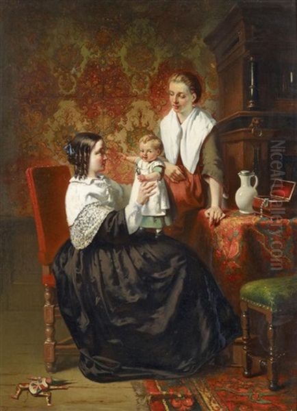Mutter Mit Kind Oil Painting by Johann Christian Gustav Zeitz