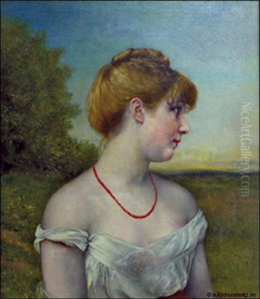 Bildnis Eines Jungen Madchens Mit Korallenkette Oil Painting by Frantisek (Franz) Zenisek