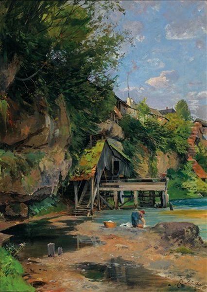 Altes Muhlenwerk A. D. Ybbs (old Mill On The Ybbs) Oil Painting by Eduard Zetsche